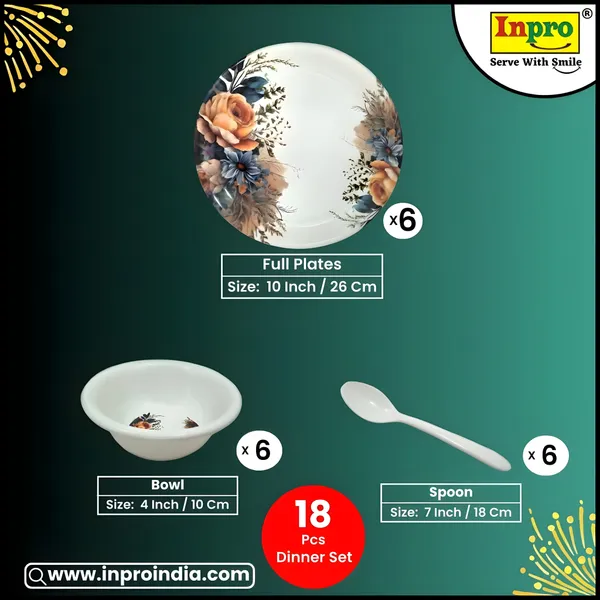 Multicolor_18_Pcs_Melamine_Dinner_Set_Contains_6_Full_Plates,_6_Bowls_And_6_Spoons_|_Elegant_Printed_Dinnerware_For_Home_Kitchen