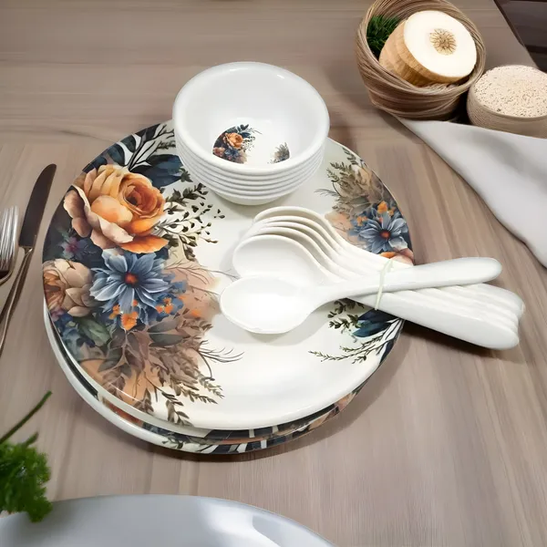 Multicolor_18_Pcs_Melamine_Dinner_Set_Contains_6_Full_Plates,_6_Bowls_And_6_Spoons_|_Elegant_Printed_Dinnerware_For_Home_Kitchen
