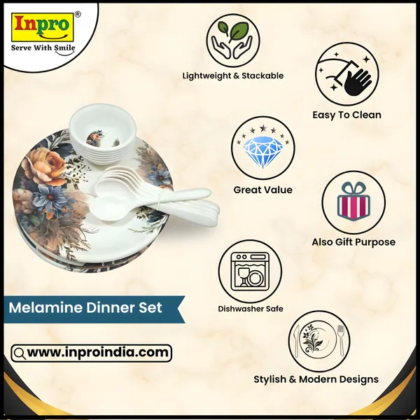 Multicolor_18_Pcs_Melamine_Dinner_Set_Contains_6_Full_Plates,_6_Bowls_And_6_Spoons_|_Elegant_Printed_Dinnerware_For_Home_Kitchen