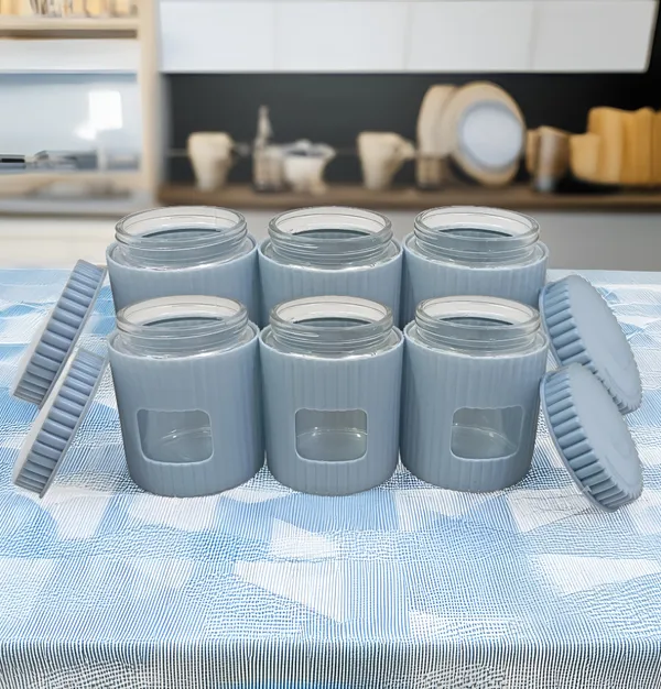 Navy_Blue_(Pack_Of_6)_Glass_Container_With_Polypropylene_Outer_Cover_Lightweight,_Durable,_And_Travel-Friendly