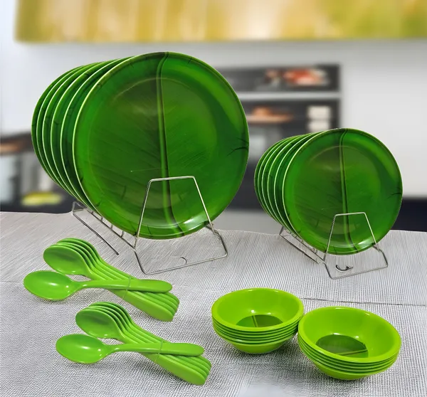 Green_24_Pcs_Melamine_Dinner_Set_Contains_6_Full_Plates,_6_Half_Plates,_6_Bowls_And_6_Spoons_|_Stain-Resistant,_Dishwasher-Safe_Dinnerware_Collection