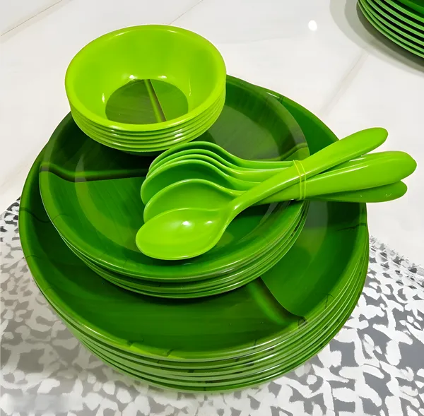 Green_24_Pcs_Melamine_Dinner_Set_Contains_6_Full_Plates,_6_Half_Plates,_6_Bowls_And_6_Spoons_|_Stain-Resistant,_Dishwasher-Safe_Dinnerware_Collection