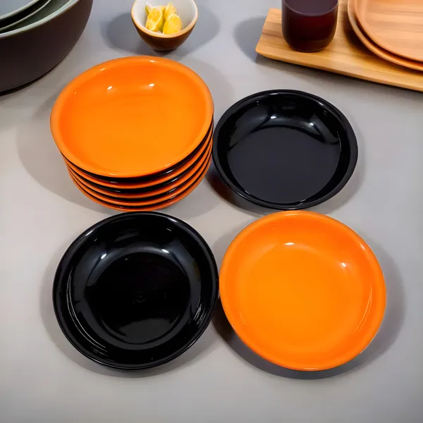 Multicolor_Plastic_Snacks_Plate_Set_Of_12_In_Black_&_Orange_Color-Perfect_For_Snacks_And_Dinner_Parties