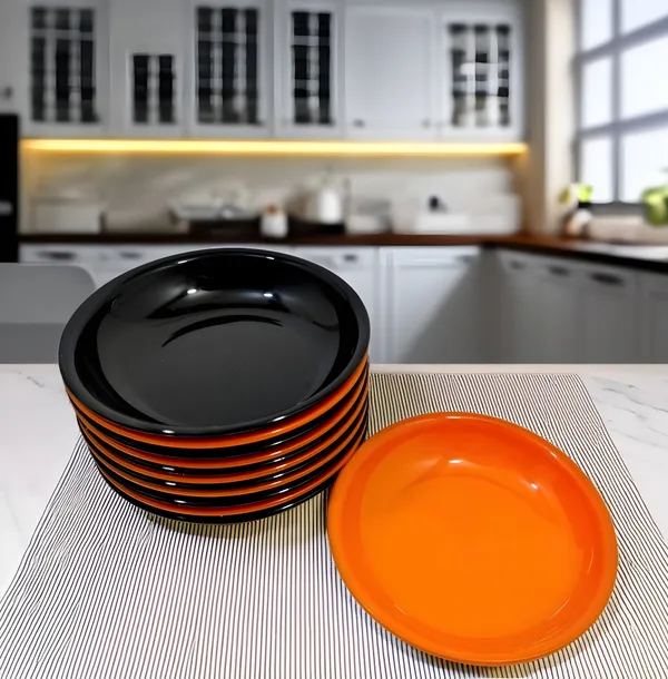 Multicolor_Plastic_Snacks_Plate_Set_Of_12_In_Black_&_Orange_Color-Perfect_For_Snacks_And_Dinner_Parties
