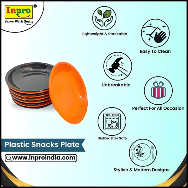 Multicolor_Plastic_Snacks_Plate_Set_Of_12_In_Black_&_Orange_Color-Perfect_For_Snacks_And_Dinner_Parties