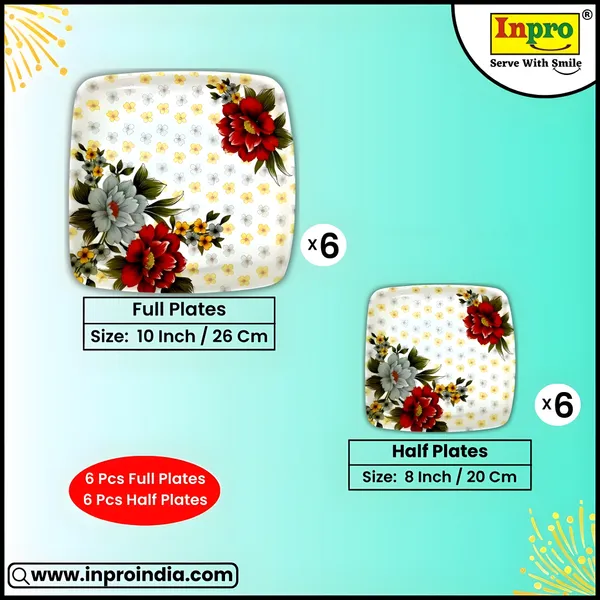 Multicolor_Melamine_Dinner_Plate_Set_Of_12_(6_Full_&_6_Half)_For_Kitchen_Dinners,_Snacks_&_More