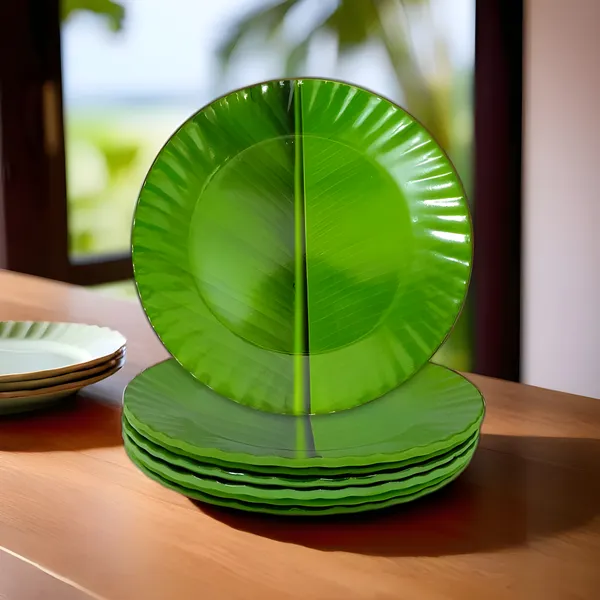 Green_Melamine_Round_Half_Plates_Set_Of_6_-_Perfect_For_Kitchen_And_Dining