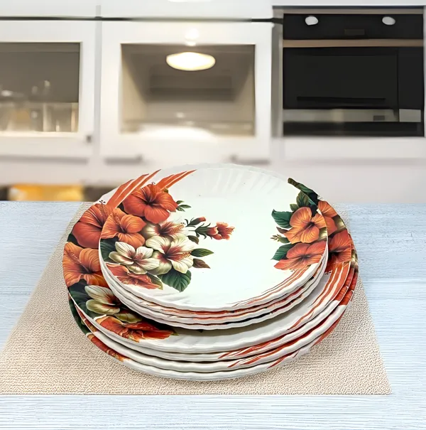 Multicolor_Set_Of_8_(4_Full_&_4_Half)_Melamine_Round_Plates_-_Perfect_For_Kitchen_And_Dining
