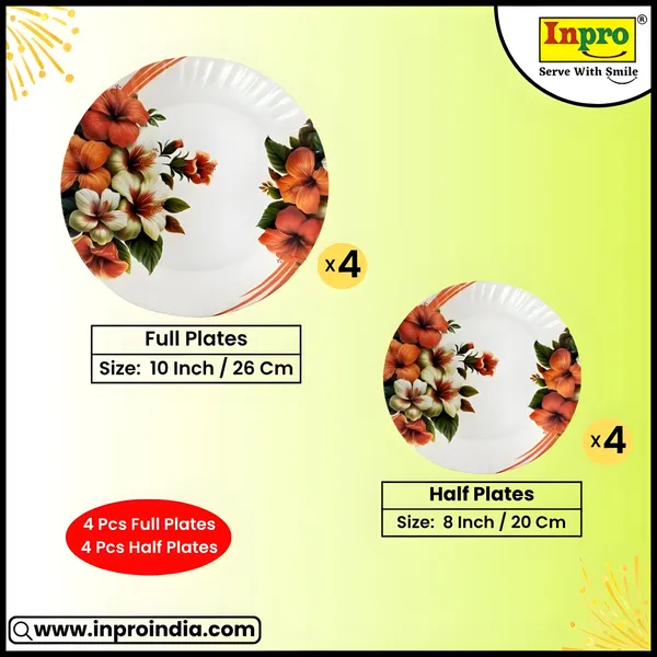 Multicolor_Set_Of_8_(4_Full_&_4_Half)_Melamine_Round_Plates_-_Perfect_For_Kitchen_And_Dining