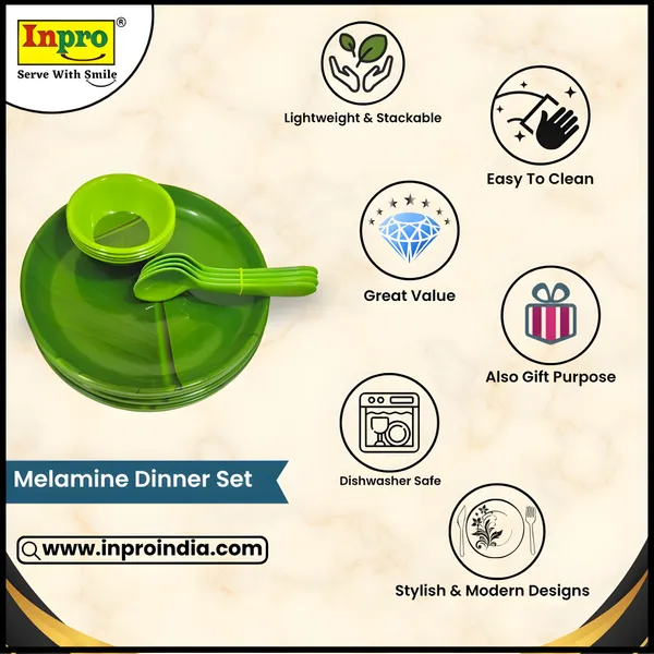 Green_12_Pcs_Elegant_Melamine_Dinner_Set_Contains_4_Full_Plates,_4_Bowls_And_4_Spoons_|_Green_Banana_Leaf_Design_Plates_&_Bowls