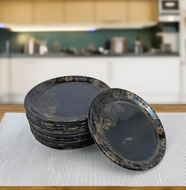 Black_Serve_Snacks_In_Style_With_Our_Melamine_Small_Round_Plate_Set_Of_12_-_Perfect_For_Dining