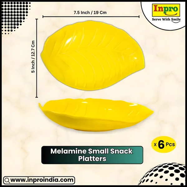 Yellow_Melamine_Small_Leaf_Shape_Snacks_Platter_Set_Of_6_-_Perfect_For_Dinner_Parties_And_Entertaining