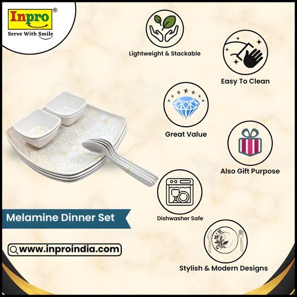 Inpro_Melamine_Dinner_Set_for_Home_&_Hotel_(Pack_of_12_Pcs)|_Strong,_&_Stylish_Dinnerware_Contains_4_Full_Dinner_Plate,_4_bowls,_4_Spoons