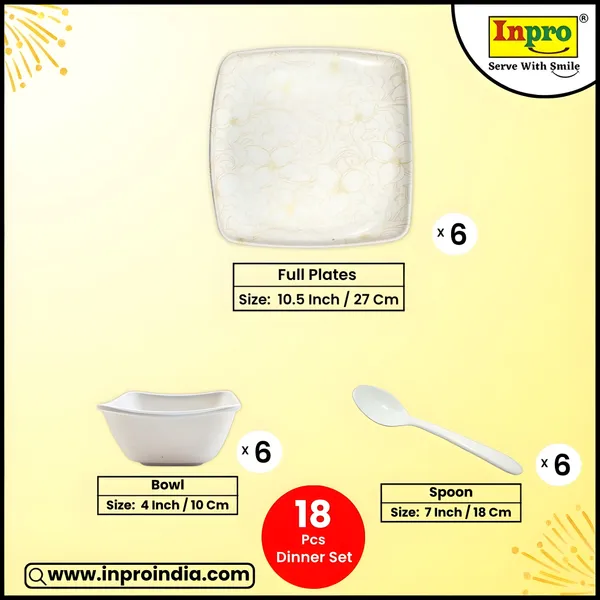 Inpro_Designer_Melamine_Dinner_Set_(Pack_of_18_Pcs)_for_Kitchen_&_Dining|_Long-Lasting_Dinnerware_Set�Contains_6_Full_Dinner_Plate,_6_bowls,_6_Spoons