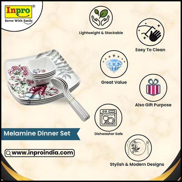 Inpro_Melamine_Dinner_Set_for_Home_&_Hotel_(Pack_of_12_Pcs)|_Strong,_&_Stylish_Dinnerware_Contains_4_Full_Dinner_Plate,_4_bowls,_4_Spoons