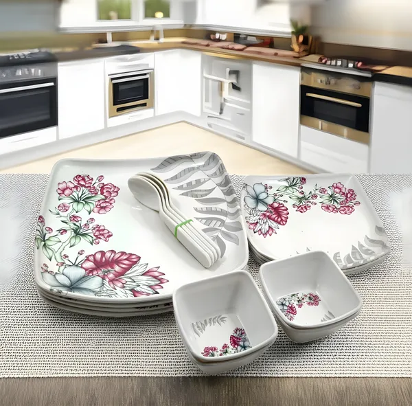 Inpro_Melamine_Square_Dinner_Set_for_16_Pcs_Contains_4_Full_Plates,_4_Half_Plates,_4_Bowls_&_4_Spoons-Perfect_Kitchen_Utensils_Set_for_Family_Meals!