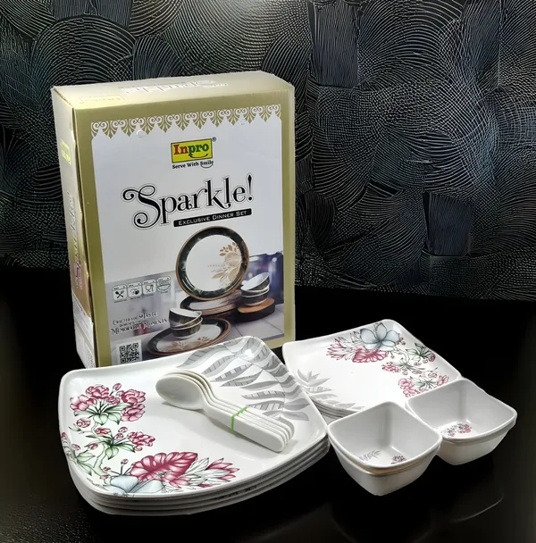 Inpro_Melamine_Square_Dinner_Set_for_16_Pcs_Contains_4_Full_Plates,_4_Half_Plates,_4_Bowls_&_4_Spoons-Perfect_Kitchen_Utensils_Set_for_Family_Meals!