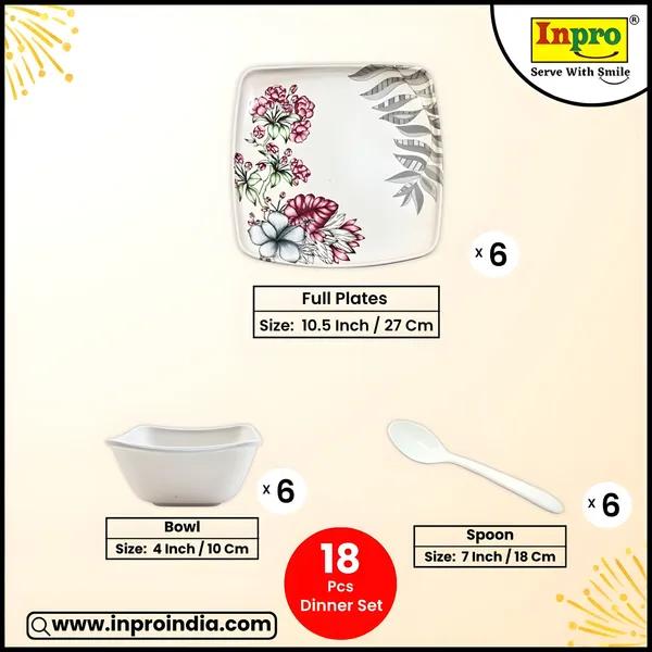 Inpro_Designer_Melamine_Dinner_Set_(Pack_of_18_Pcs)_for_Kitchen_&_Dining|_Long-Lasting_Dinnerware_Set�Contains_6_Full_Dinner_Plate,_6_bowls,_6_Spoons