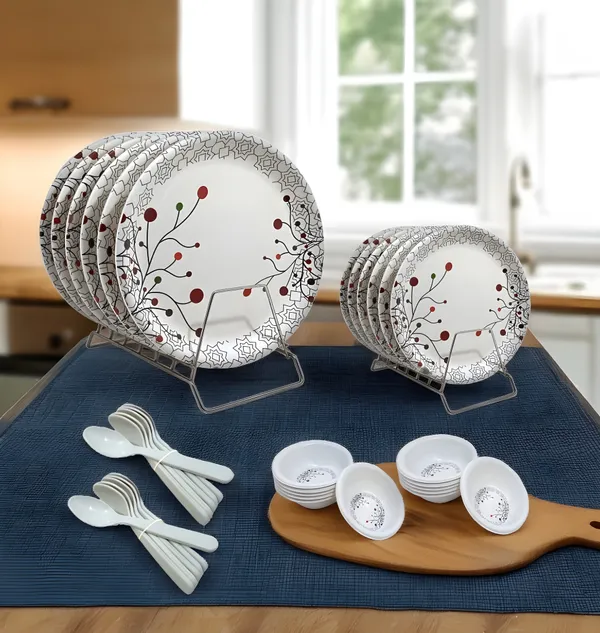 Multicolor_36_Pcs_Melamine_Dinnerware_Set_Contains_6_Full_Plates,_6_Half_Plates,_12_Bowls_And_12_Spoons_-_Perfect_Kitchen_Utensils_Set_For_Family_Meals