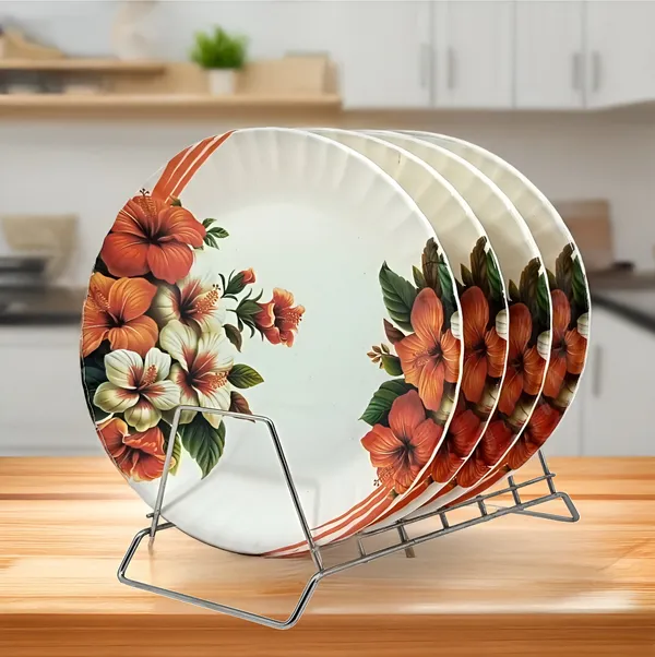 Multicolor_Serve_Up_Style_With_Melamine_Round_Dinner_Plate_Set_Of_4_-_Perfect_For_Snacks_And_More