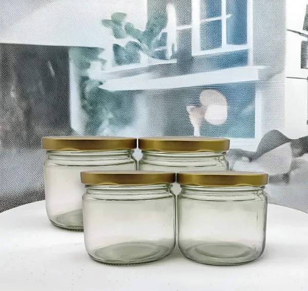 Transparent_350_Ml_Decorative/Plain_Glass_Jar_With_Golden_Lid_(Pack_Of_4)_|_Ideal_For_Spices,_Candies_&_Gifts