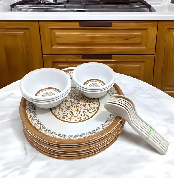 Multicolor_Modern_Melamine_18_Pcs_Printed_Dinner_Set_Contains_6_Full_Plates,_6_Bowls_And_6_Spoons_|_Elegant_Dining_Table_Collection