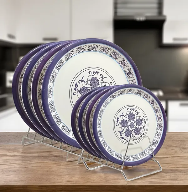 Multicolor_Set_Of_8_(4_Full_&_4_Half)_Melamine_Round_Plates_Perfect_For_Kitchen_-_Ideal_For_Snacks