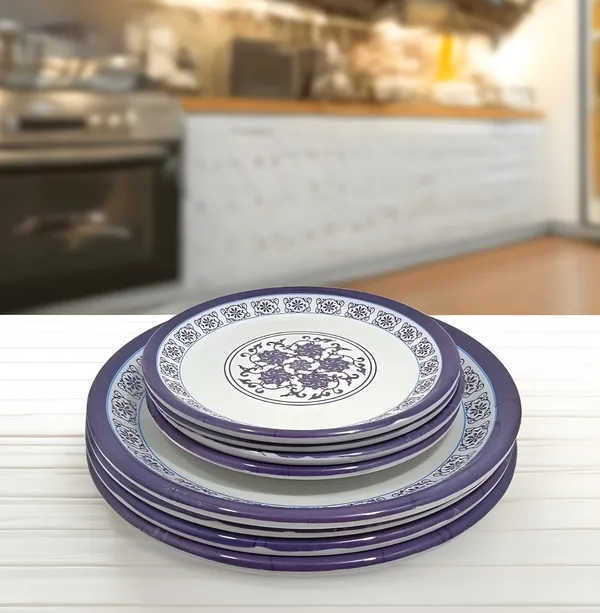 Multicolor_Set_Of_8_(4_Full_&_4_Half)_Melamine_Round_Plates_Perfect_For_Kitchen_-_Ideal_For_Snacks