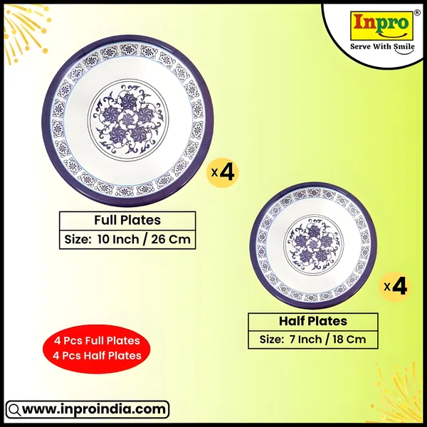 Multicolor_Set_Of_8_(4_Full_&_4_Half)_Melamine_Round_Plates_Perfect_For_Kitchen_-_Ideal_For_Snacks