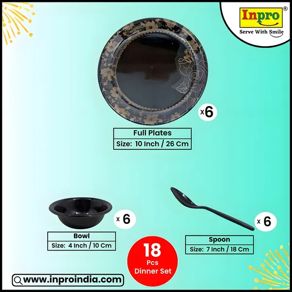 Black_18_Pcs_Melamine_Dinner_Set_Contains_6_Full_Plates,_6_Bowls_And_6_Spoons_|_Lightweight_&_Stain_Resistant_-_Perfect_For_Any_Occasion