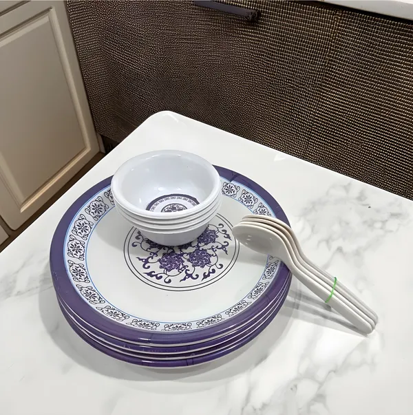 Multicolor_Elegant_Floral_Melamine_12_Pcs_Dinner_Set_Contains_4_Full_Plates,_4_Bowls_And_4_Spoons_|_Perfect_For_Family_Dining