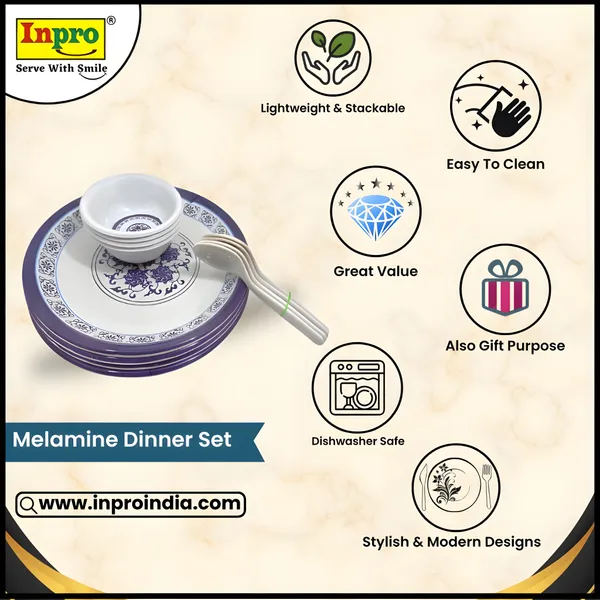 Multicolor_Elegant_Floral_Melamine_12_Pcs_Dinner_Set_Contains_4_Full_Plates,_4_Bowls_And_4_Spoons_|_Perfect_For_Family_Dining