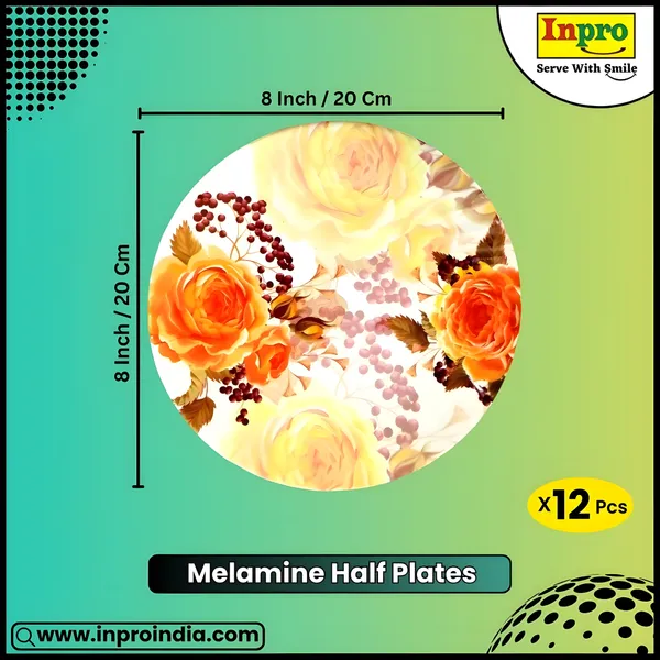 Multicolor_Round_Melamine_Half_Plates_Set_Of_12_-_Perfect_For_Snacks,_Meals_And_Entertaining