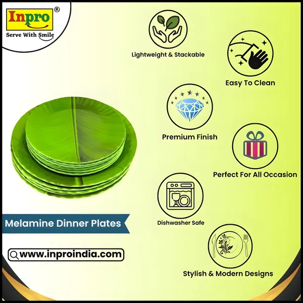 Green_8-Piece_(4_Full_&_4_Half)_Melamine_Round_Dinner_Plate_Set-Perfect_For_Dinner_And_Daily_Use