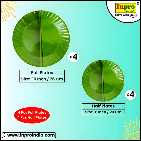Green_8-Piece_(4_Full_&_4_Half)_Melamine_Round_Dinner_Plate_Set-Perfect_For_Dinner_And_Daily_Use