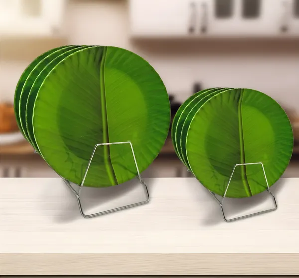 Green_8-Piece_(4_Full_&_4_Half)_Melamine_Round_Dinner_Plate_Set-Perfect_For_Dinner_And_Daily_Use
