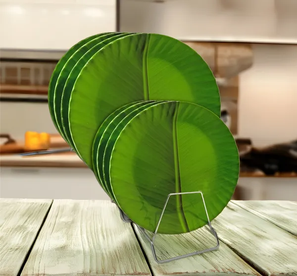 Green_8-Piece_(4_Full_&_4_Half)_Melamine_Round_Dinner_Plate_Set-Perfect_For_Dinner_And_Daily_Use