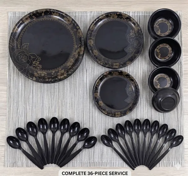Black_Floral_Design_36_Pcs_Melamine_Dinner_Set_Contains_6_Full_Plates,_6_Half_Plates,_12_Bowls_And_12_Spoons_|_Stylish_Dinnerware_For_Modern_Homes