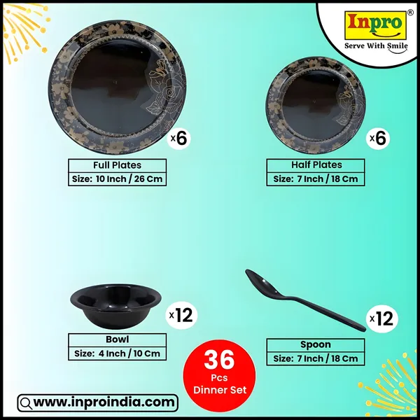 Black_Floral_Design_36_Pcs_Melamine_Dinner_Set_Contains_6_Full_Plates,_6_Half_Plates,_12_Bowls_And_12_Spoons_|_Stylish_Dinnerware_For_Modern_Homes