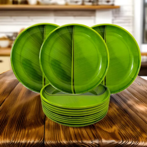 Green_Elegant_Melamine_Round_Half_Plates_Set_(Pack_Of_12)_-_Perfect_For_Serving_Snacks_And_Meals