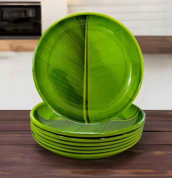 Green_Elegant_Melamine_Round_Half_Plates_Set_(Pack_Of_12)_-_Perfect_For_Serving_Snacks_And_Meals