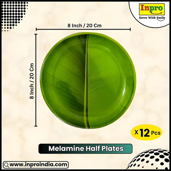Green_Elegant_Melamine_Round_Half_Plates_Set_(Pack_Of_12)_-_Perfect_For_Serving_Snacks_And_Meals