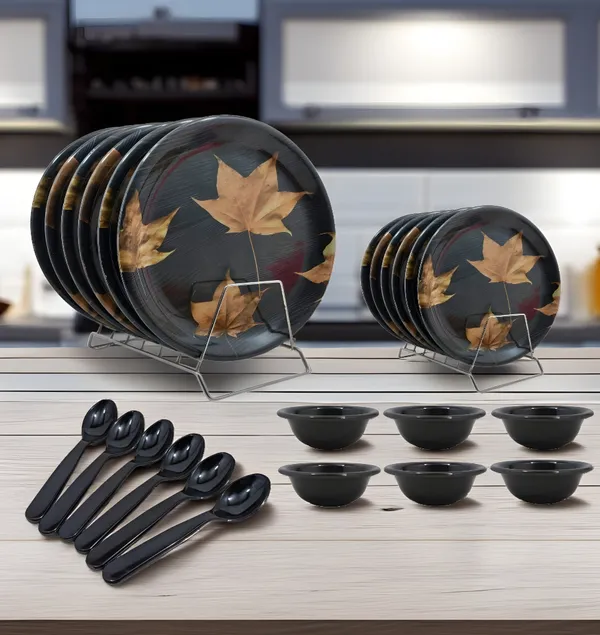 Black_Scratch-Resistant_24_Pcs_Melamine_Dinner_Set_Contains_6_Full_Plates,_6_Half_Plates,_6_Bowls_And_6_Spoons_|_Perfect_For_Daily_Use