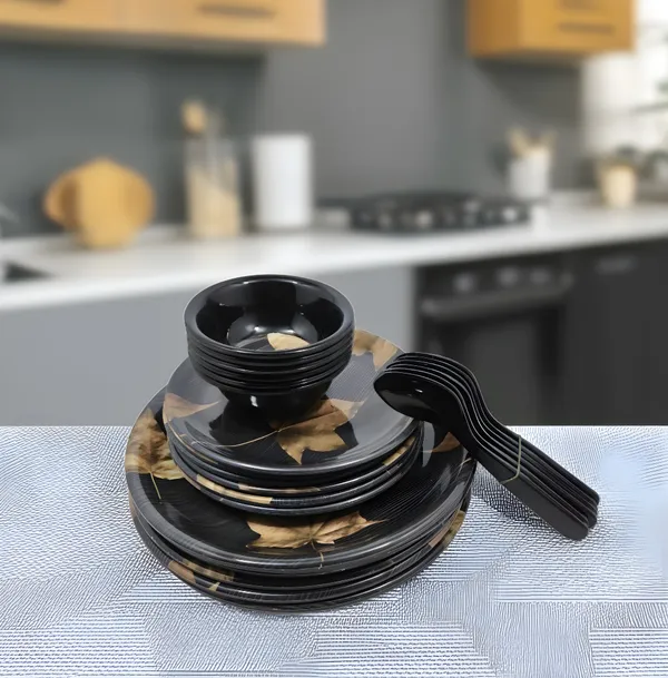 Black_Scratch-Resistant_24_Pcs_Melamine_Dinner_Set_Contains_6_Full_Plates,_6_Half_Plates,_6_Bowls_And_6_Spoons_|_Perfect_For_Daily_Use