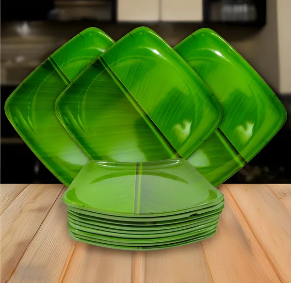 Green_Melamine_Square_Half_Plates_Set_Of_12_-_Perfect_Addition_To_Your_Kitchen_Utensils_Collection