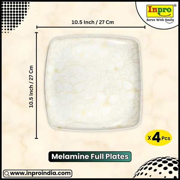 Inpro_Melamine_Square_Dinner_Full_Plates_(Pack_of_4)|_Lightweight_Plates_for_Daily_Use_|_dinnerware_plate_(Size:_10.5_Inch/27_cm)