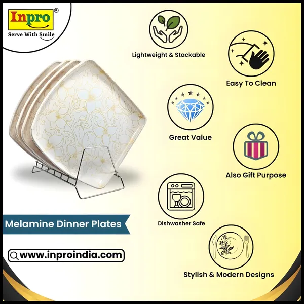Inpro_Melamine_Square_Dinner_Full_Plates_(Pack_of_4)|_Lightweight_Plates_for_Daily_Use_|_dinnerware_plate_(Size:_10.5_Inch/27_cm)