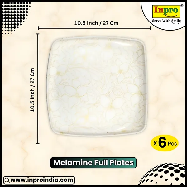 Inpro_Melamine_Square_Dinner_Full_Plate_Set_for_Home_&_Restaurant_(Pack_of_6)|_Durable,_Scratch-Resistant_&_Stylish_Dinnerware_(Size:_10.5_Inch/27_cm)