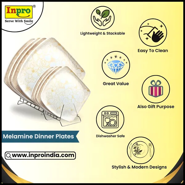 Inpro_Melamine_Square_Dinner_Plate_Set_|4_Full_Plates_&_4_Half_Plates_|_Designer_Dinnerware_Plates,__Perfect_for_Indian_Dining_|_melamine_plate_for_home