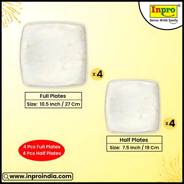 Inpro_Melamine_Square_Dinner_Plate_Set_|4_Full_Plates_&_4_Half_Plates_|_Designer_Dinnerware_Plates,__Perfect_for_Indian_Dining_|_melamine_plate_for_home